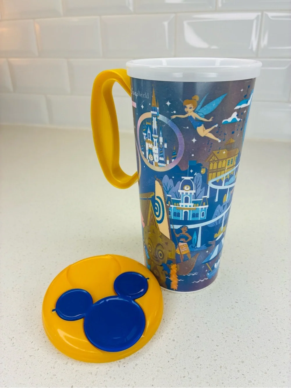 Disney Parks 50th Anniversary Gold Blue Stitch Mickey Moana Souvenir Cup
